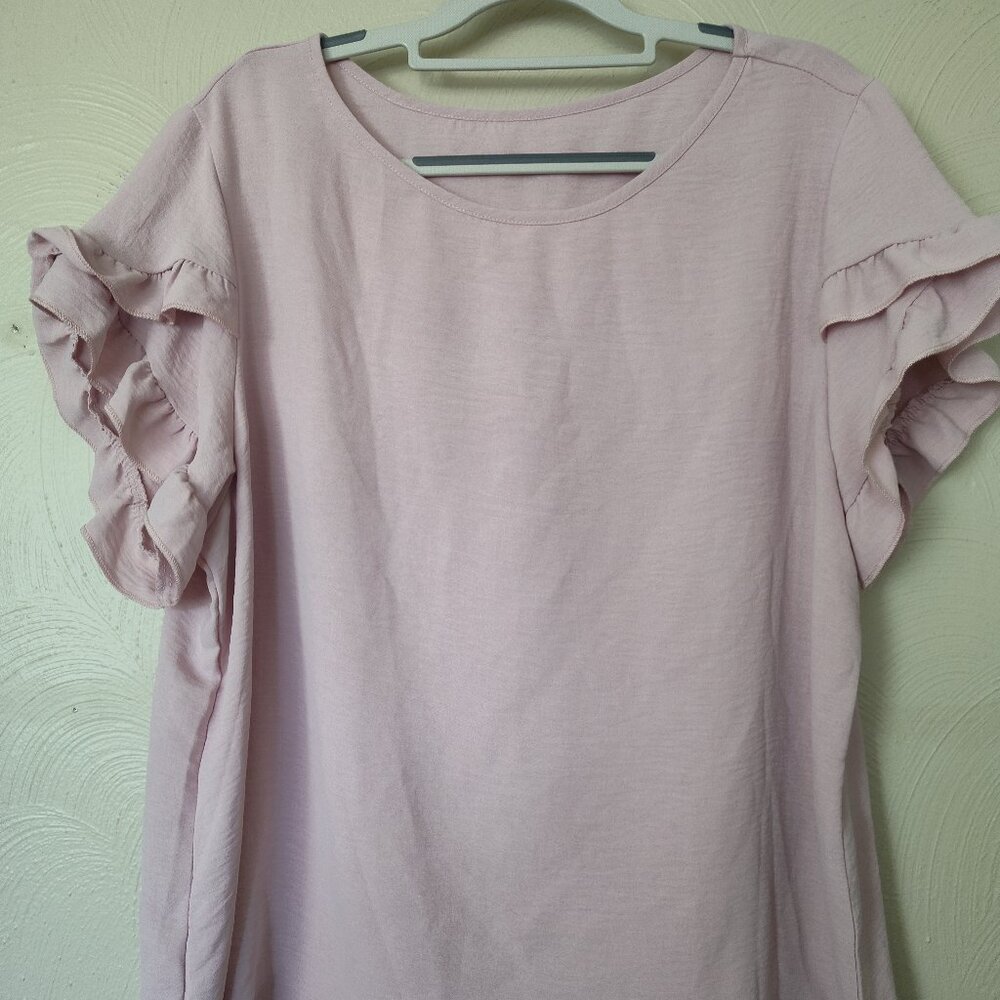 Light Dusty Pink Ruffle Sleeve Top
